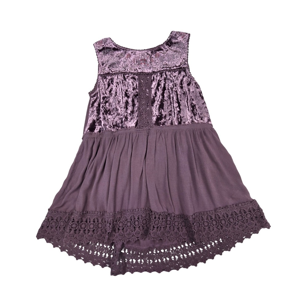 Whimsigoth Knox Rose Plum Purple Velvet Crochet Lace Boho Tunic Top Small Flowly